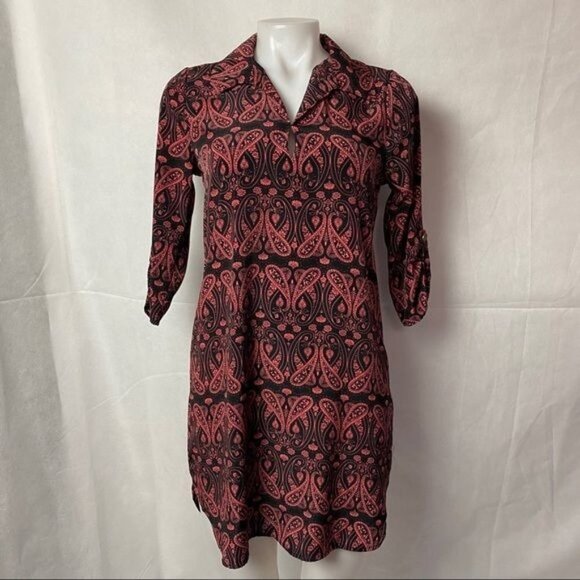 Teenplo Dresses & Skirts - Teenplo Paisley  Black Pink Long Sleeve Mini Dress Size S
